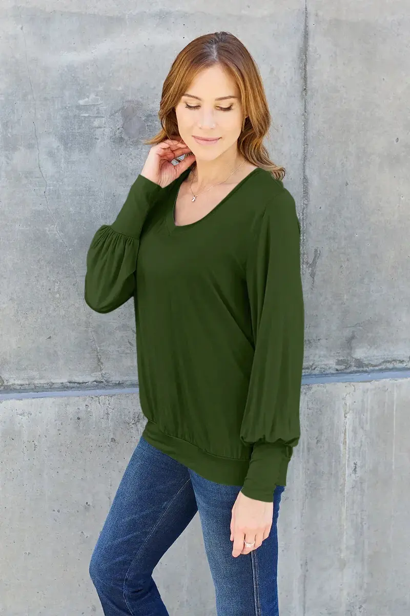 Full Size V-Neck Lantern Sleeve Top 17