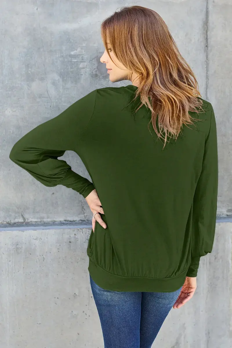Full Size V-Neck Lantern Sleeve Top 18