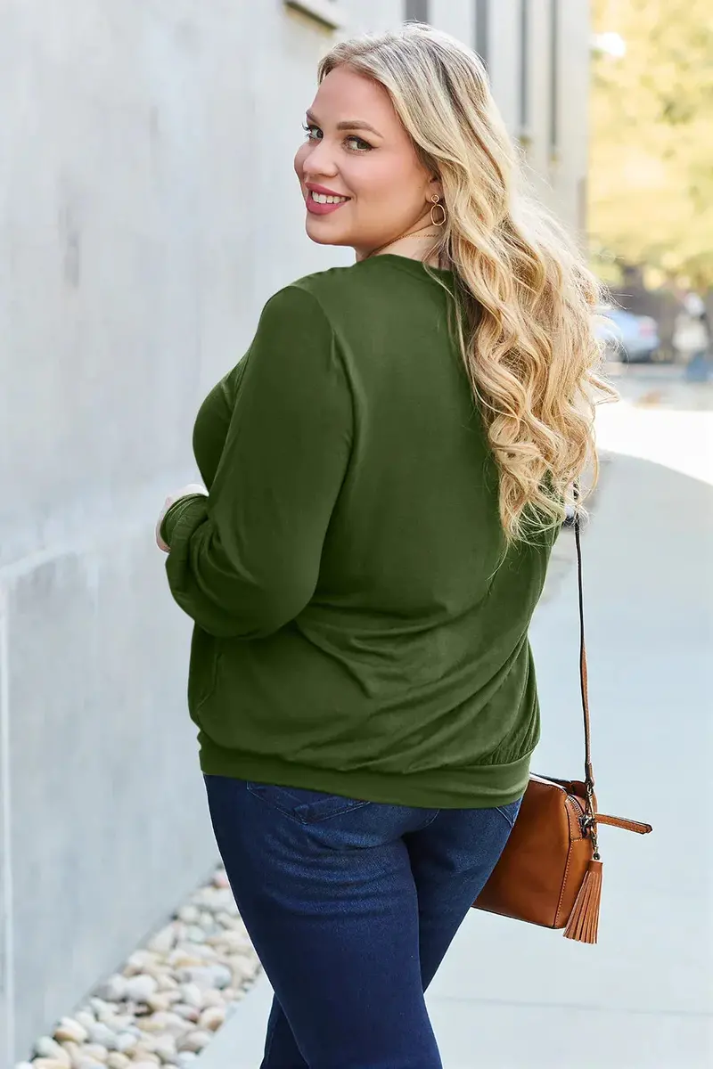 Full Size V-Neck Lantern Sleeve Top 21