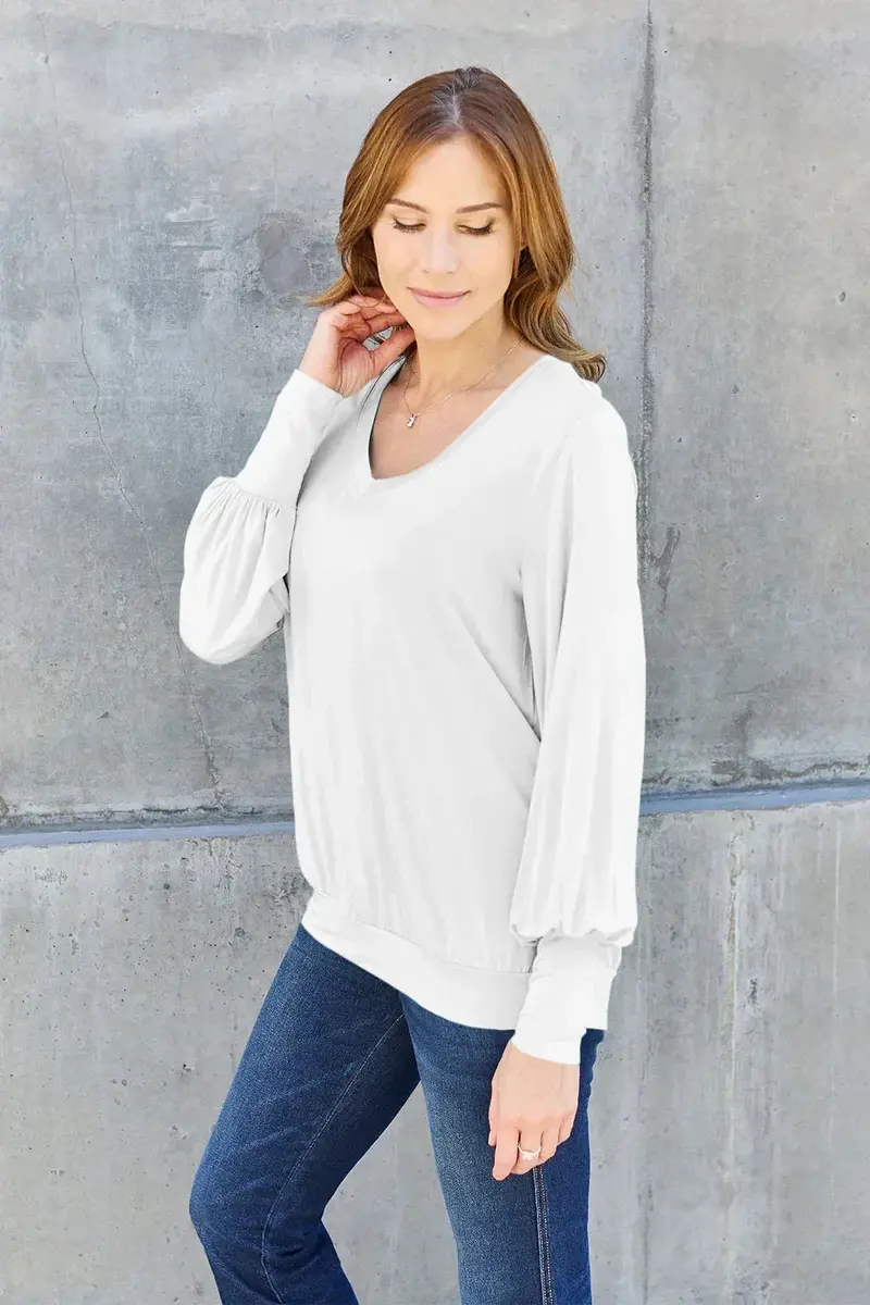 Full Size V-Neck Lantern Sleeve Top 25