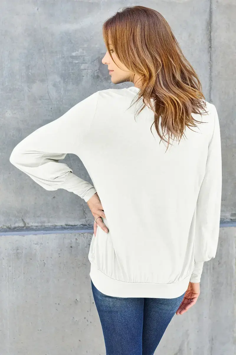 Full Size V-Neck Lantern Sleeve Top 26