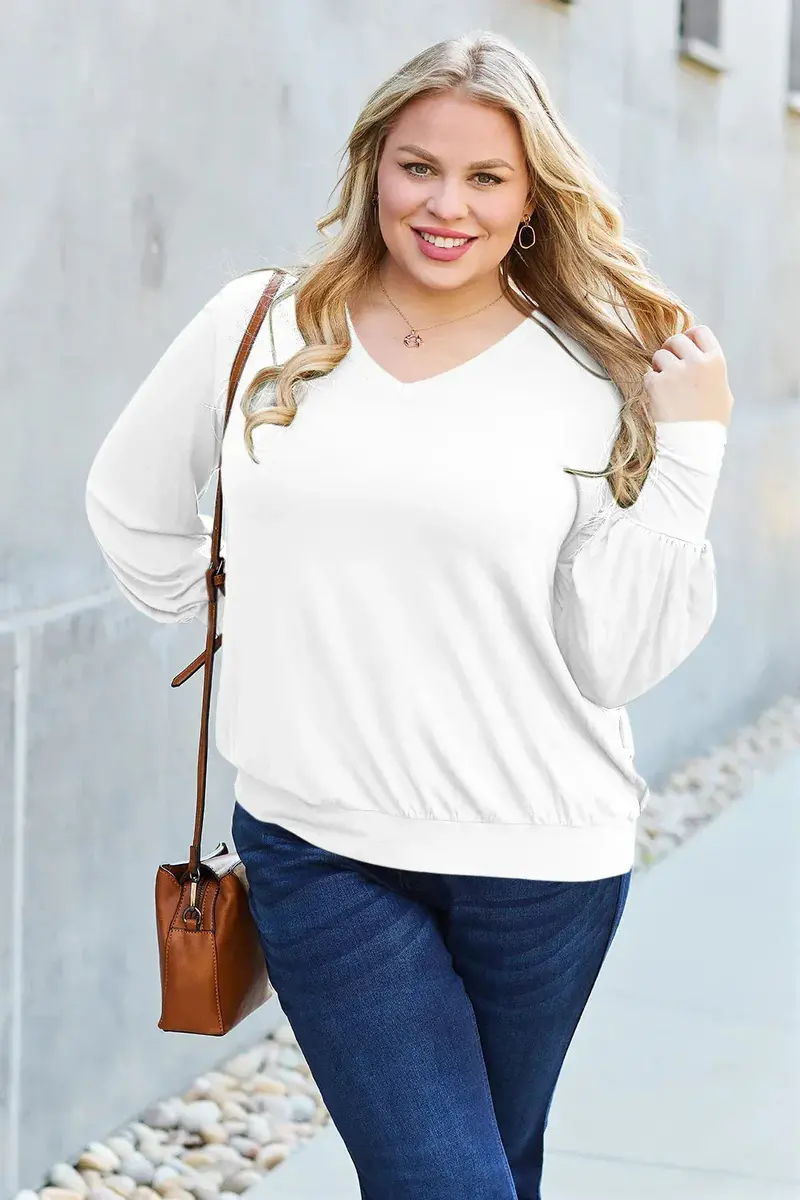 Full Size V-Neck Lantern Sleeve Top 27