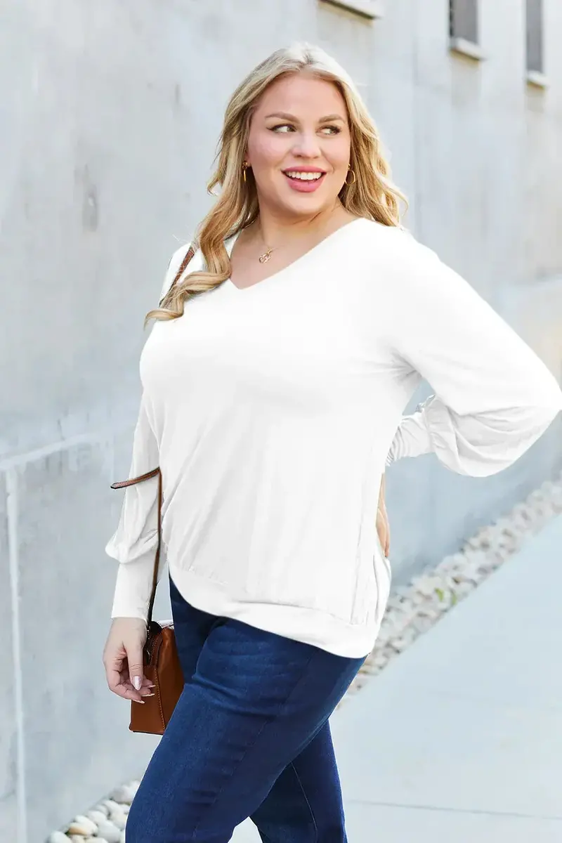 Full Size V-Neck Lantern Sleeve Top 29