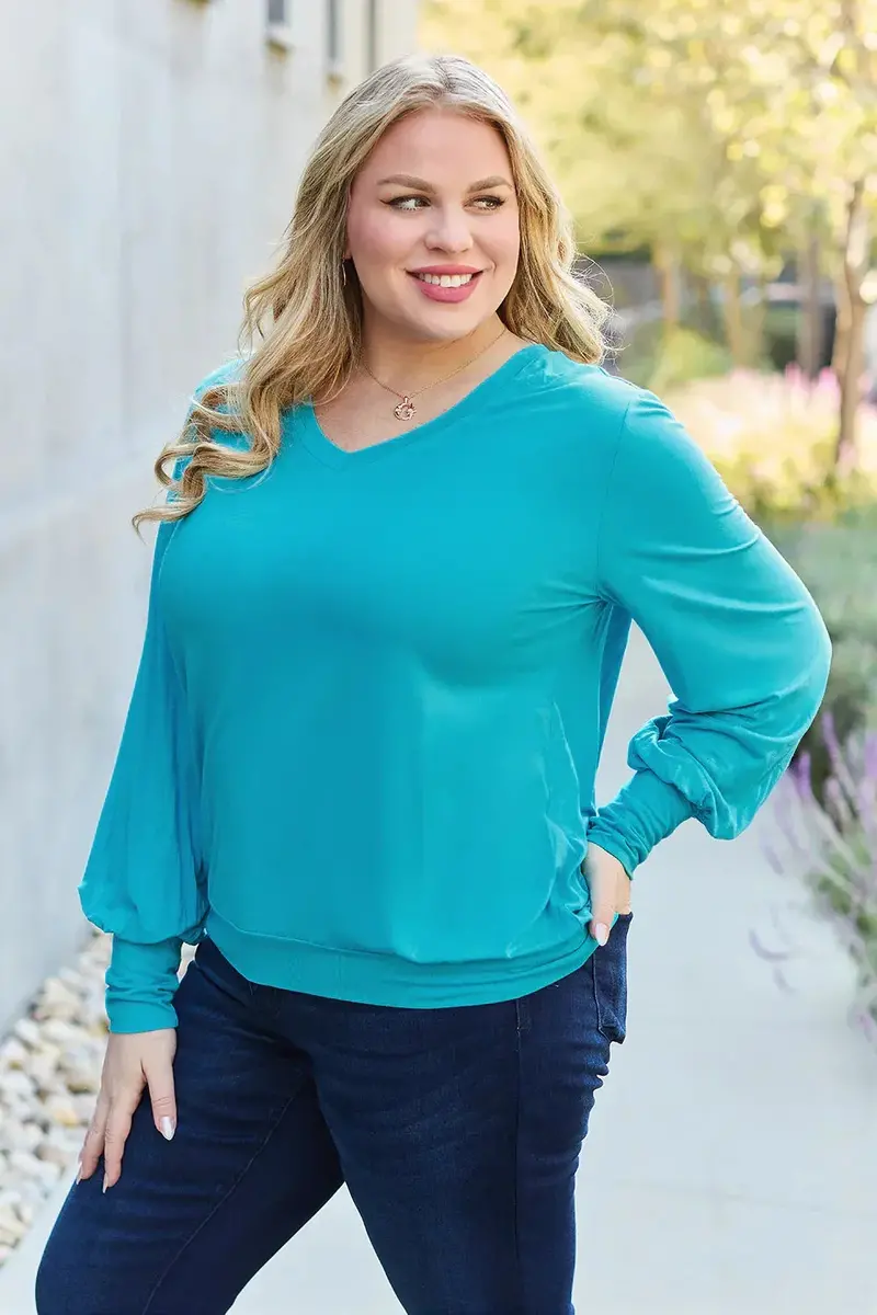 Full Size V-Neck Lantern Sleeve Top 5