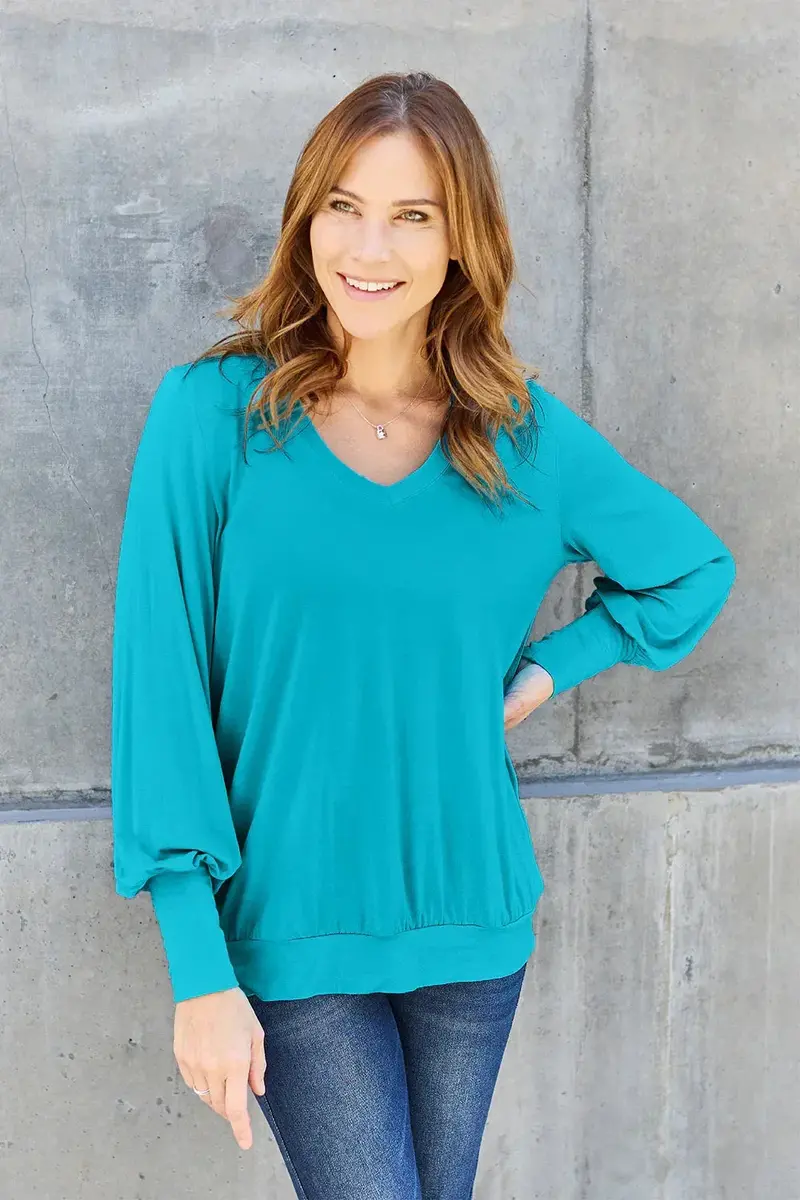 Full Size V-Neck Lantern Sleeve Top 6