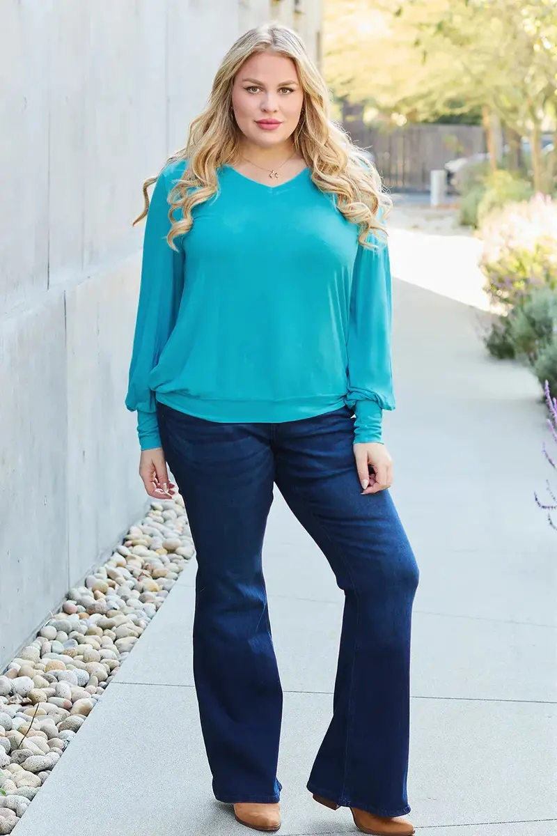 Full Size V-Neck Lantern Sleeve Top 7