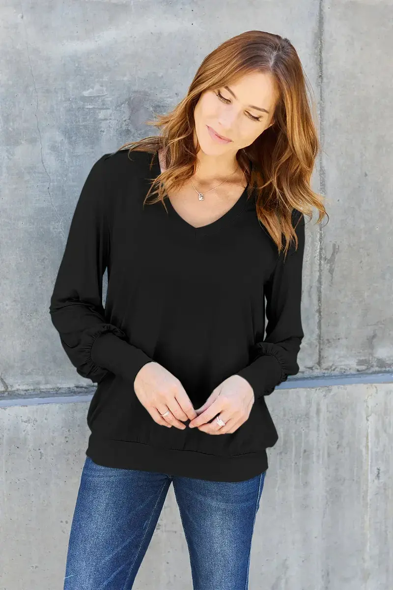 Full Size V-Neck Lantern Sleeve Top 9