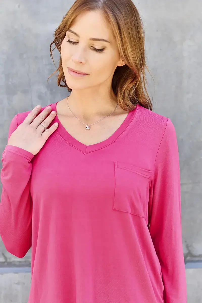 Full Size V-Neck Long Sleeve Top 12