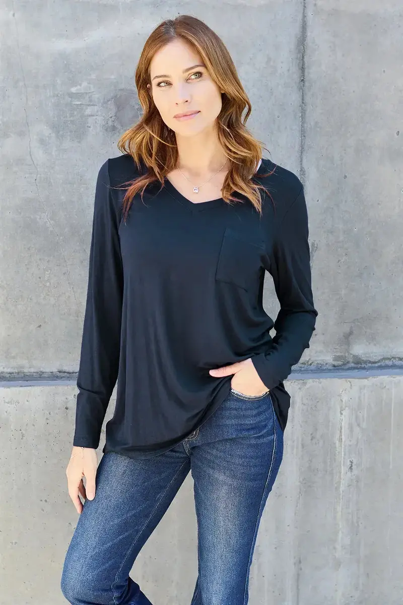 Full Size V-Neck Long Sleeve Top 14