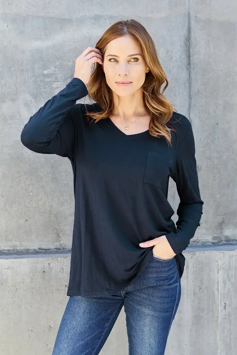 Full Size V-Neck Long Sleeve Top 15