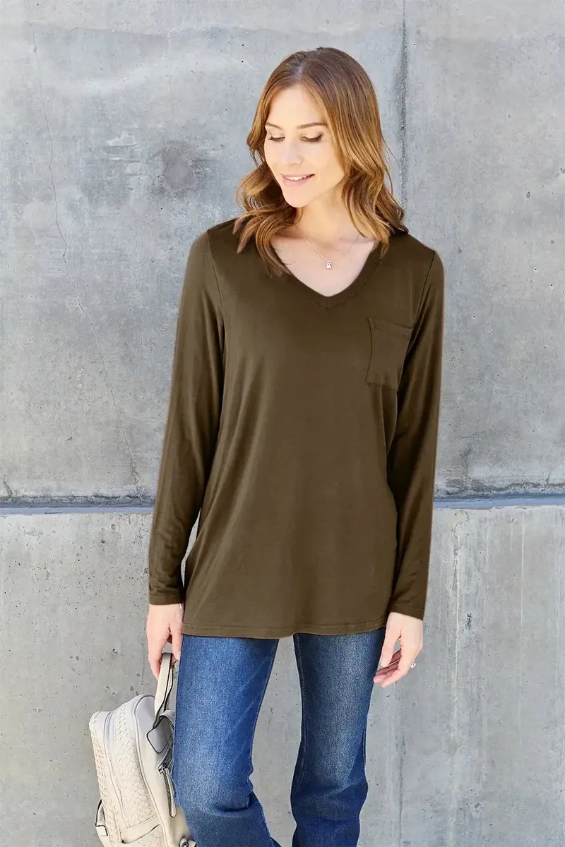 Full Size V-Neck Long Sleeve Top 3
