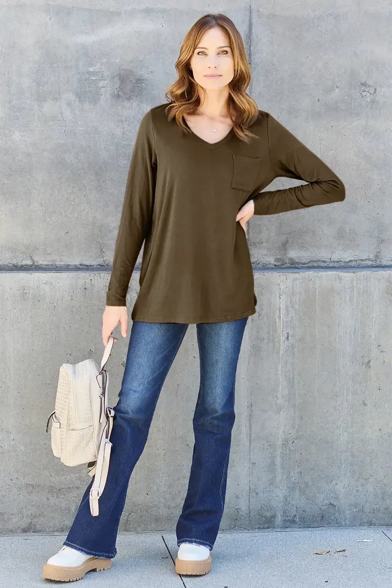 Full Size V-Neck Long Sleeve Top 5