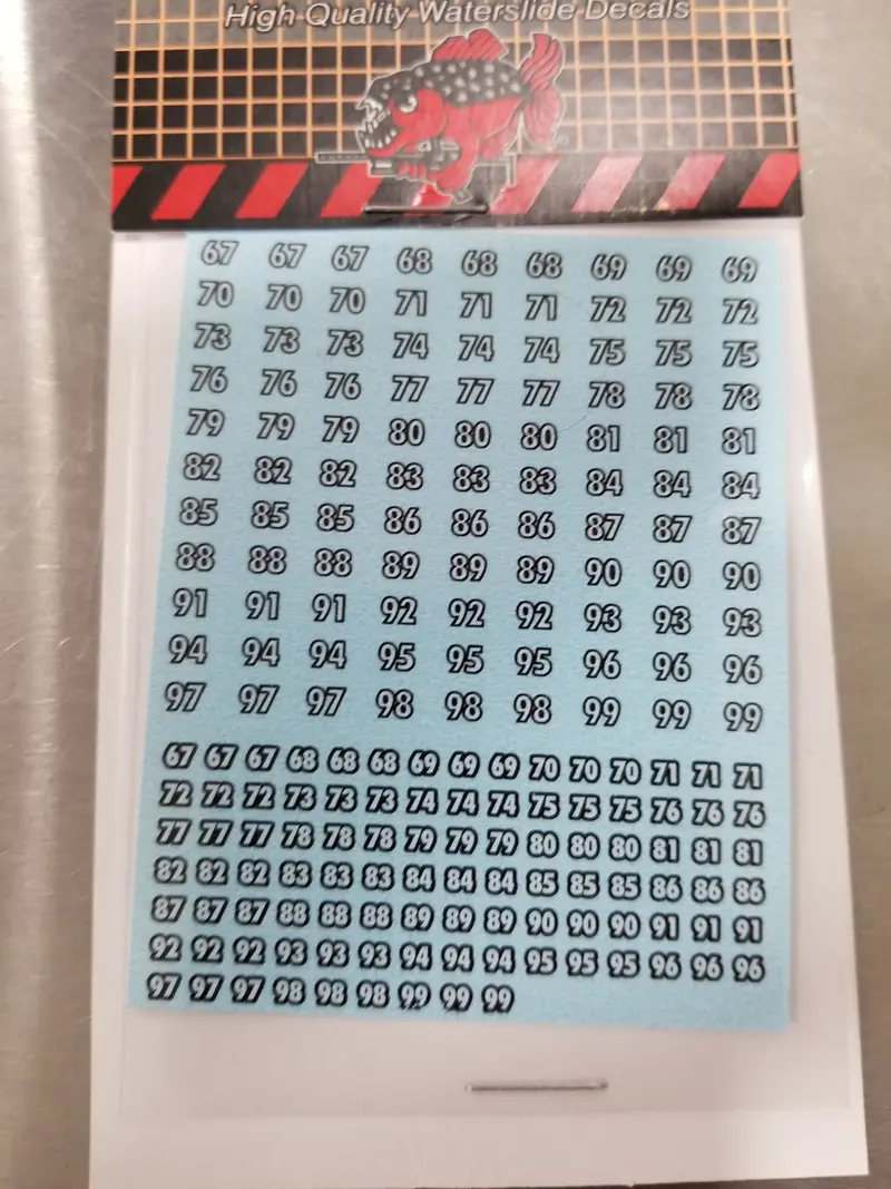 Futura Numbers White On Black #67-99 Decals 1