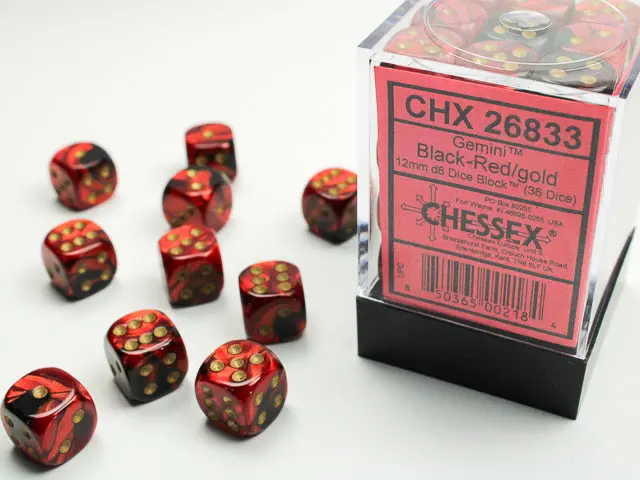Gemini® 12Mm D6 Black-Red/Gold Dice Block (36 Dice) 1