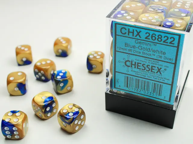 Gemini® 12Mm D6 Blue-Gold/White Dice Block™ (36 Dice) 1