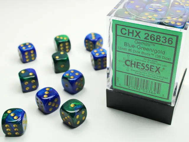 Gemini® 12Mm D6 Blue-Green/Gold Dice Block™ (36 Dice) 1