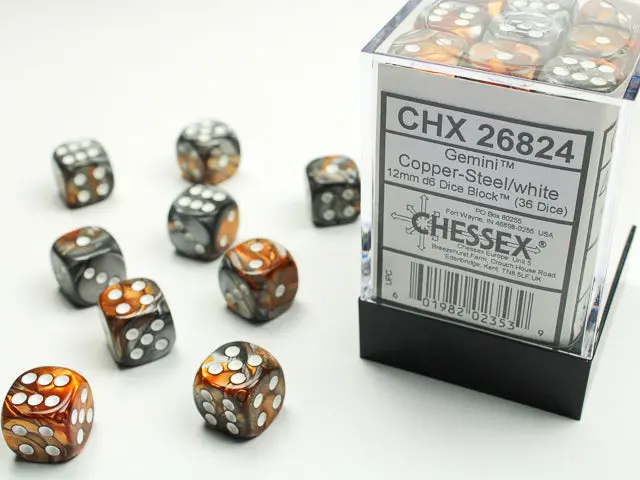 Gemini® 12Mm D6 Copper-Steel/White Dice Block™ (36 Dice) 1