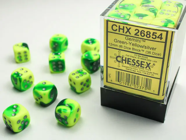 Gemini® 12Mm D6 Green-Yellow/Silver Dice Block™ (36 Dice) 1