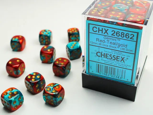 Gemini® 12Mm D6 Red-Teal/Gold Dice Block™ (36 Dice) 1