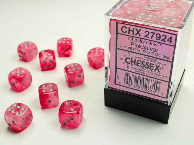 Ghostly Glow™ 12Mm D6 Pink/Silver Dice Block™ (36 Dice) 1