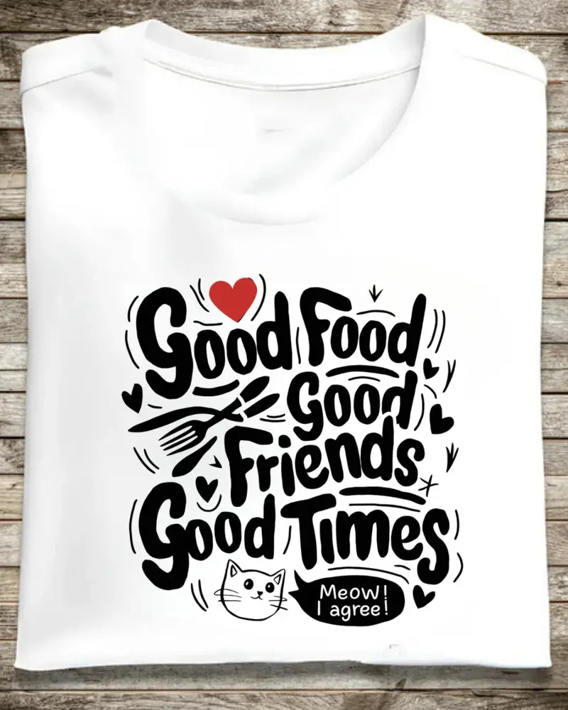 Good Food Good Friend Good Time Cotton T-Shirt 1