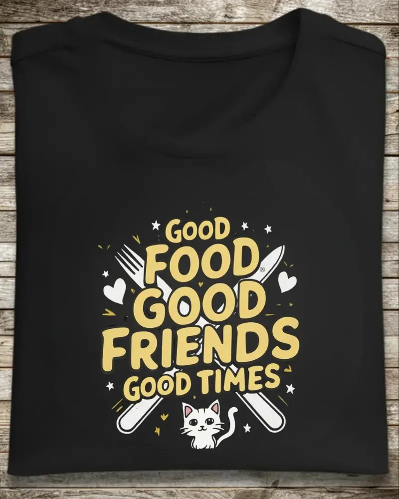 Good Food Good Friend Good Time Cotton T-Shirt 1