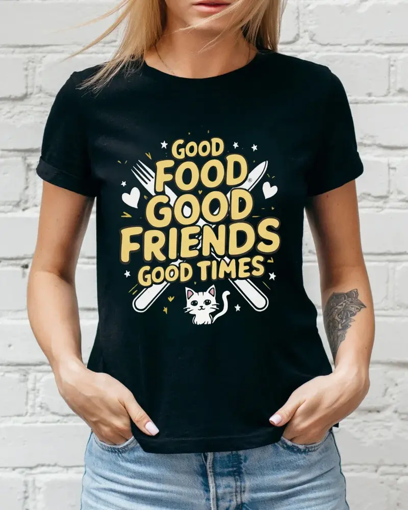 Good Food Good Friend Good Time Cotton T-Shirt 3