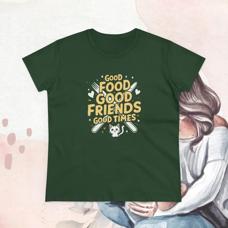 Good Food Good Friend Good Time Women Cotton T-Shirt 15