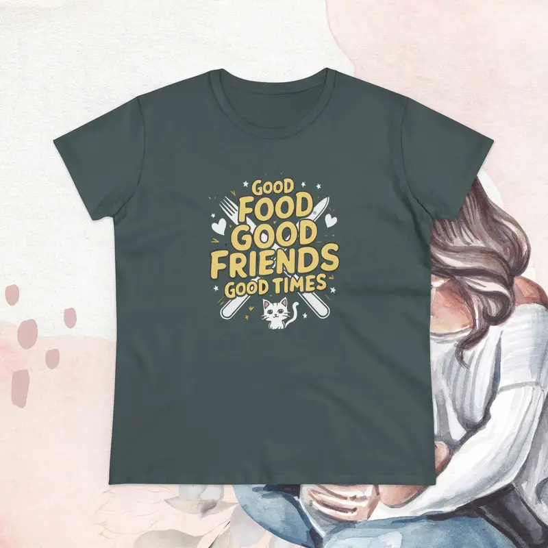 Good Food Good Friend Good Time Women Cotton T-Shirt 19