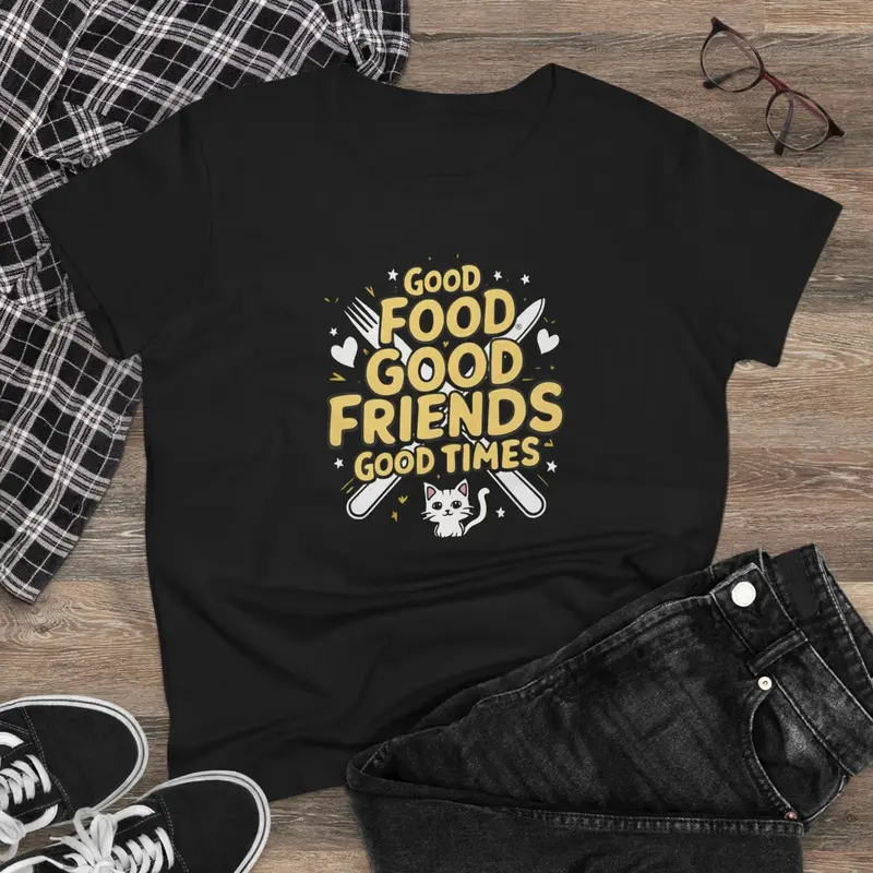 Good Food Good Friend Good Time Women Cotton T-Shirt 3