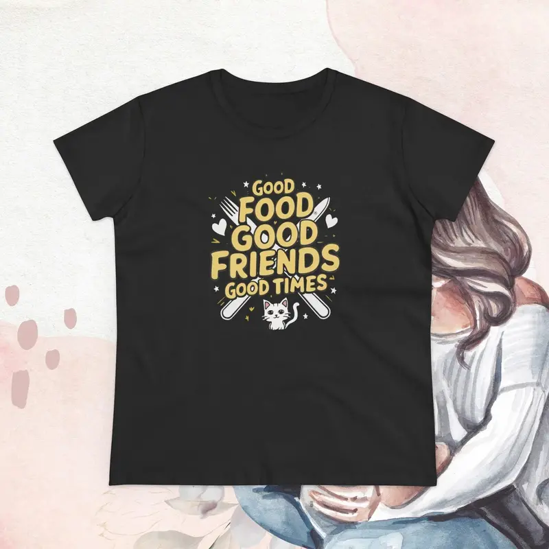 Good Food Good Friend Good Time Women Cotton T-Shirt 9