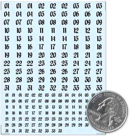 Gothic Type 1 Numbers Black #1-33 Decals 1