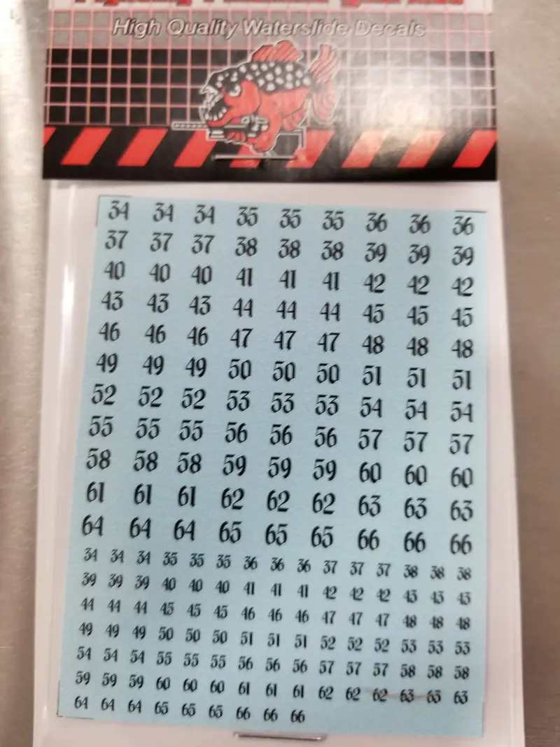 Gothic Type 1 Numbers Black #34-66 Decals 1