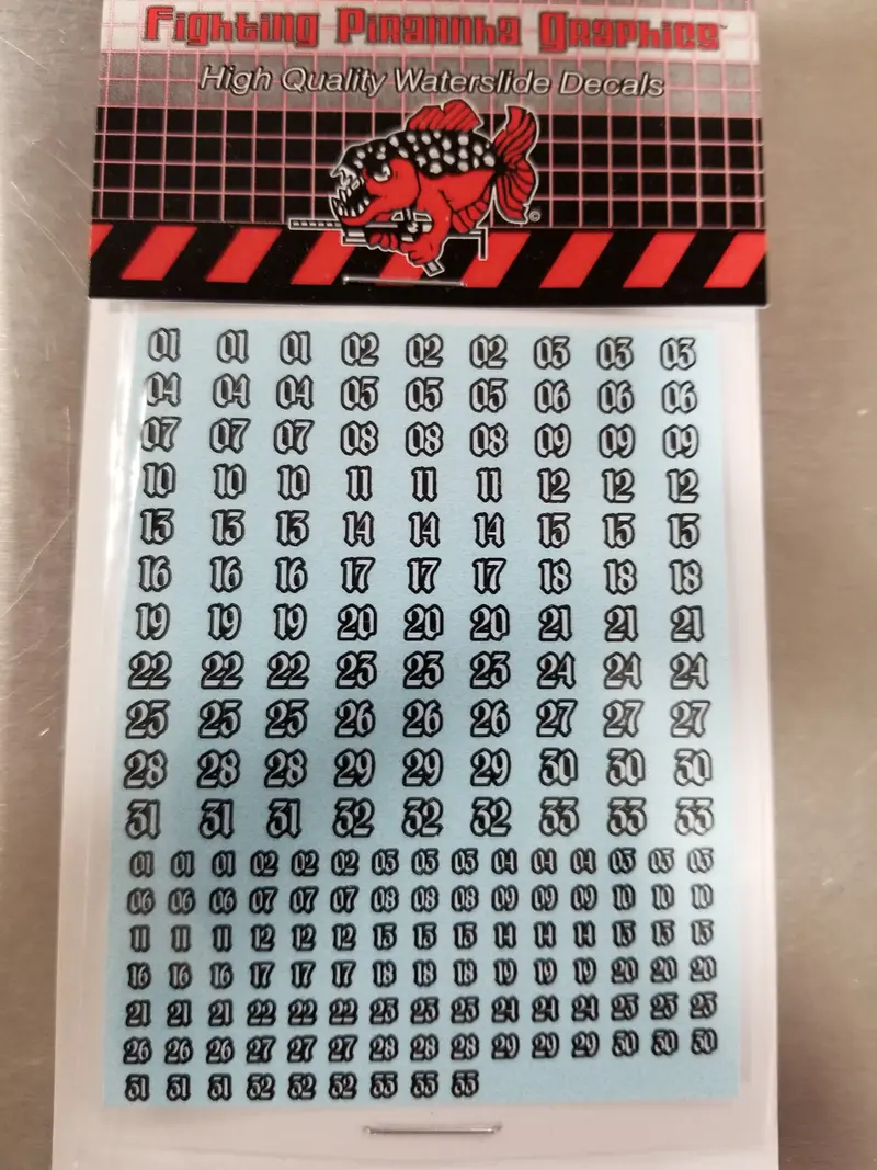 Gothic Type 1 Numbers White On Black #1-33 Decals 1