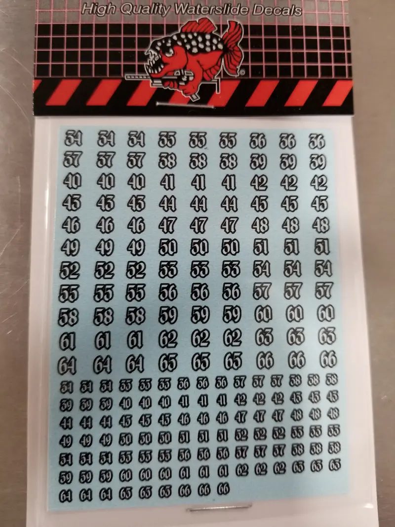 Gothic Type 1 Numbers White On Black #34-66 Decals 1