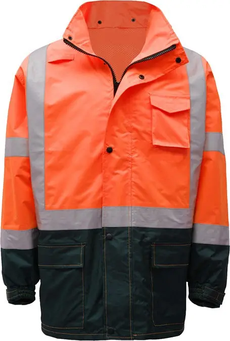 Gss Class 3 Premium Hooded Hi-Viz Orange Rain Jacket Black Bottom #6004 1