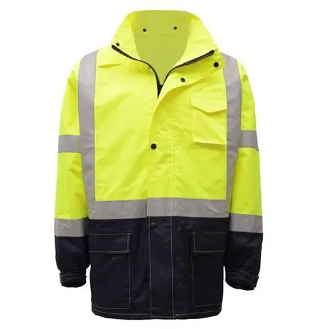 Gss Safety Class 3 Premium Hooded Rain Jacket With Black Bottom 1