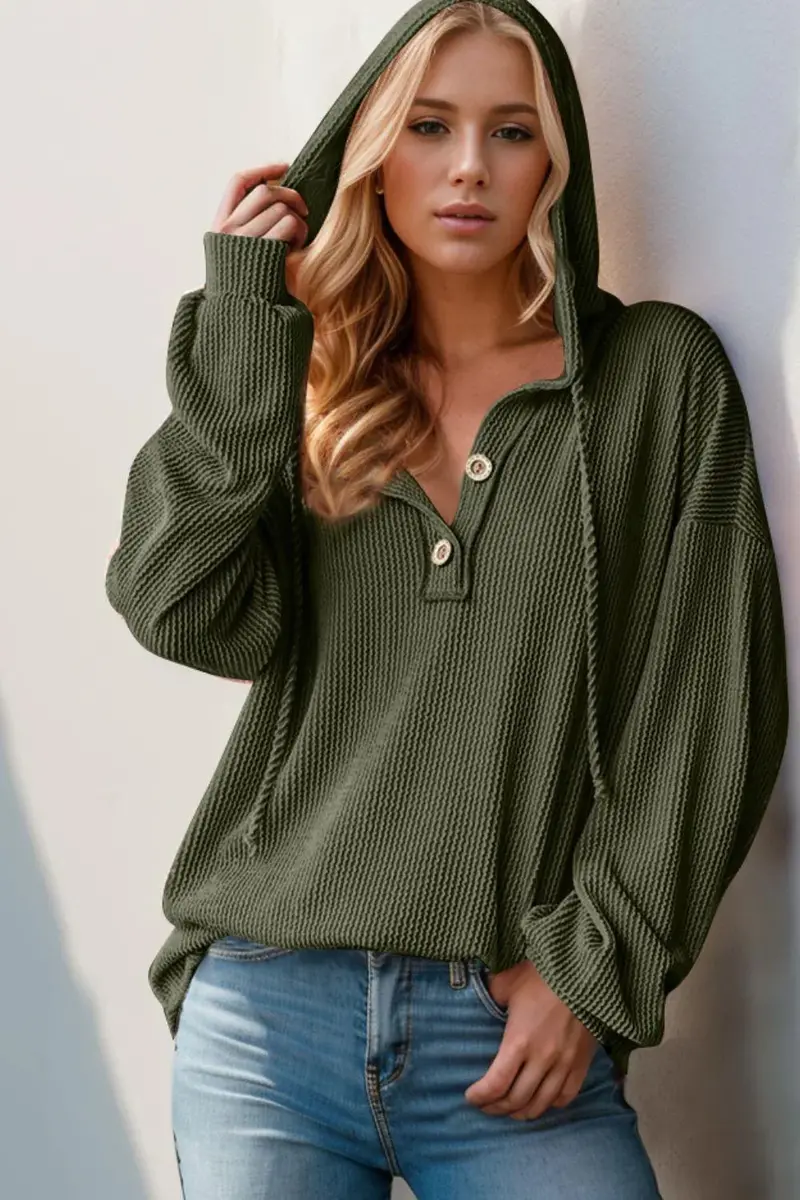 Half Button Long Sleeve Hoodie 1