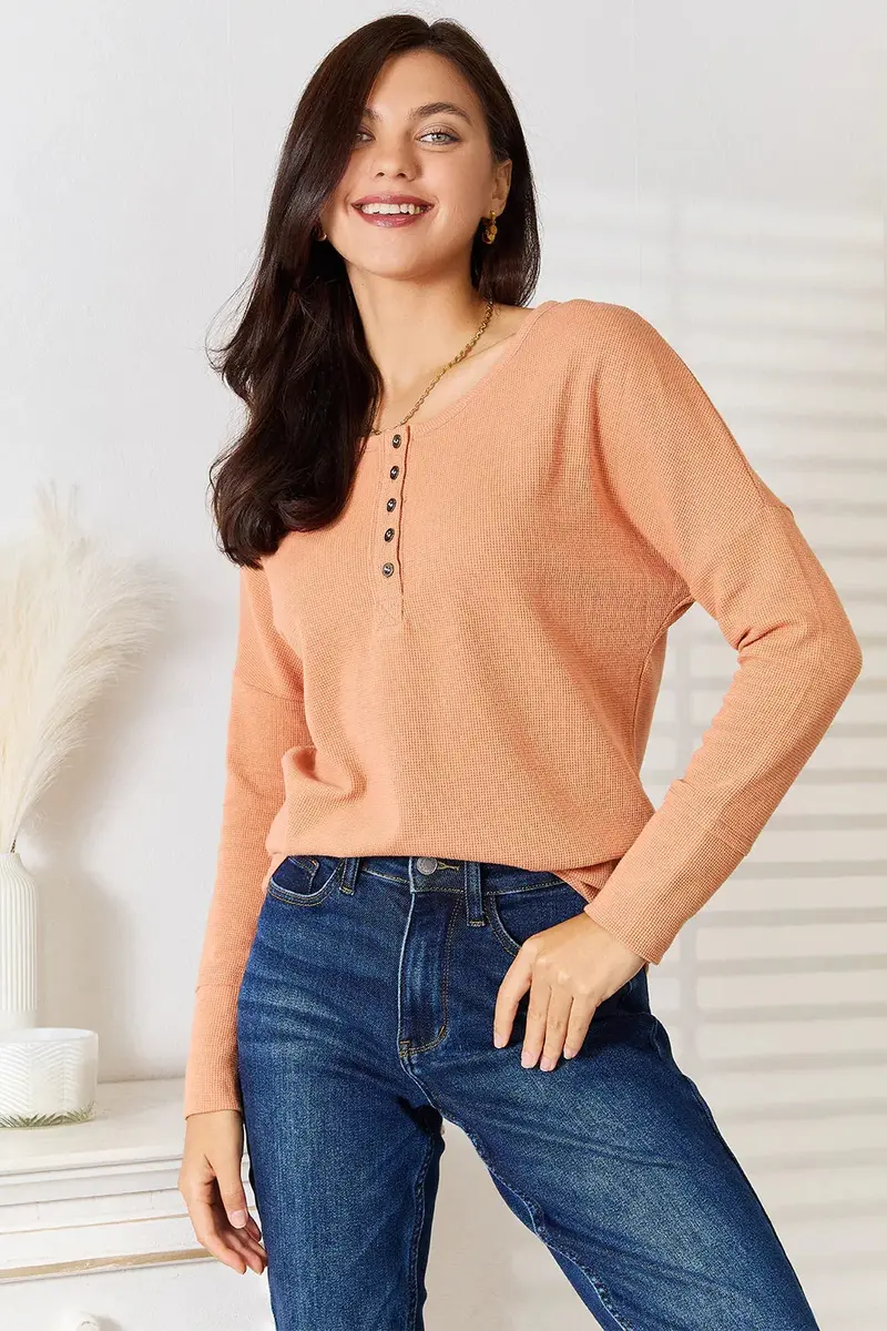Half Button Long Sleeve Top 1