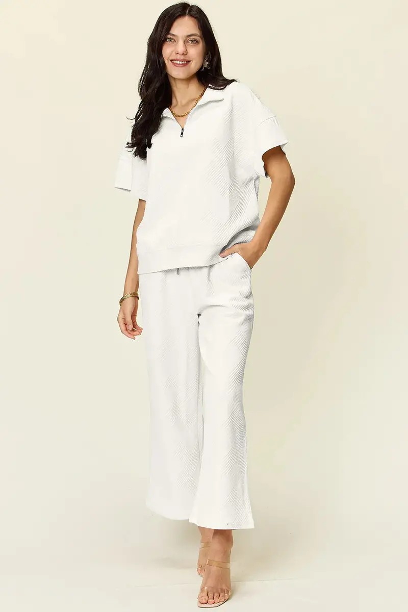 Half Zip Short Sleeve Top And Pants Set 1