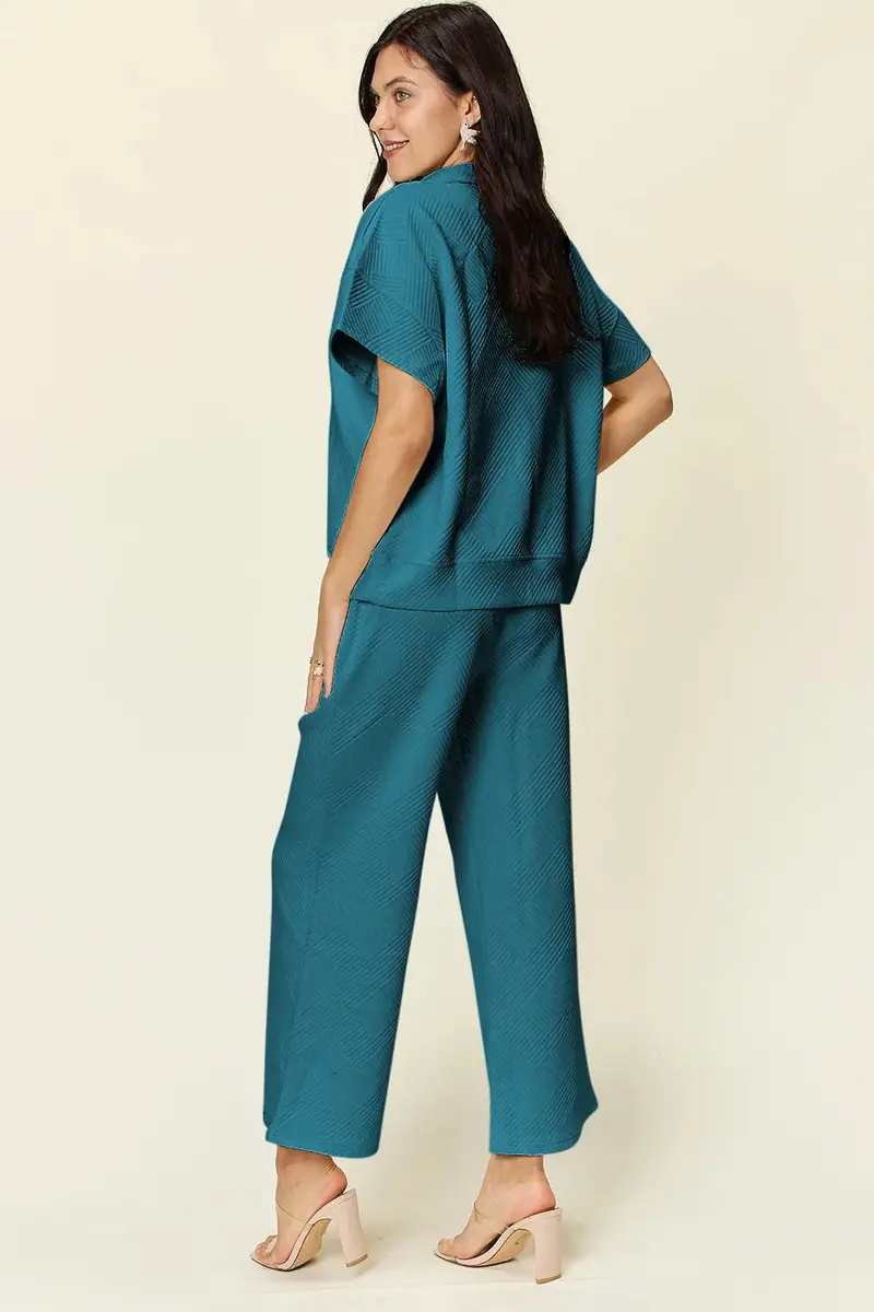 Half Zip Short Sleeve Top And Pants Set 12
