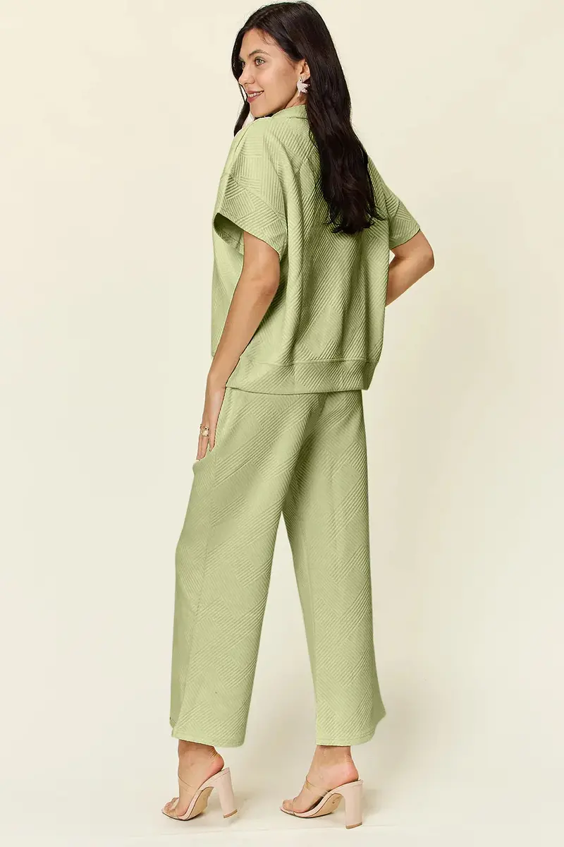 Half Zip Short Sleeve Top And Pants Set 16