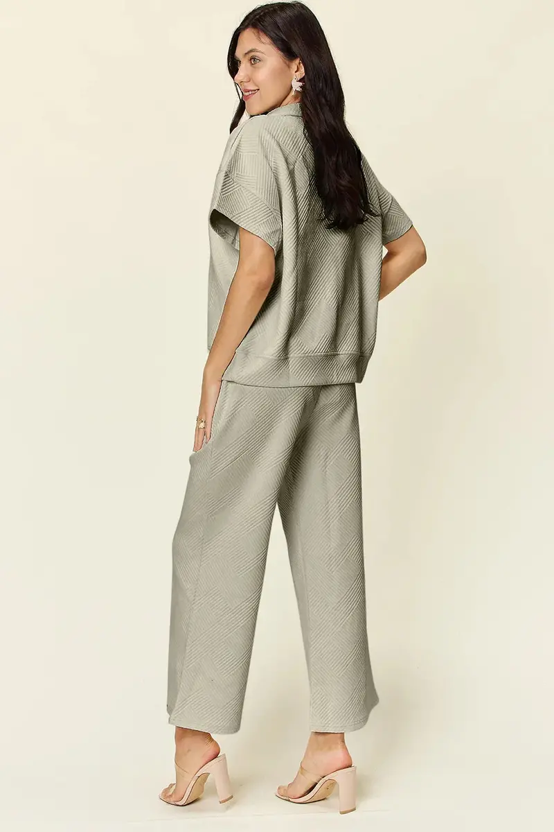 Half Zip Short Sleeve Top And Pants Set 19