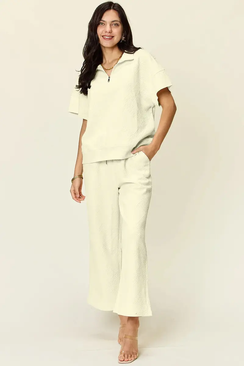 Half Zip Short Sleeve Top And Pants Set 20