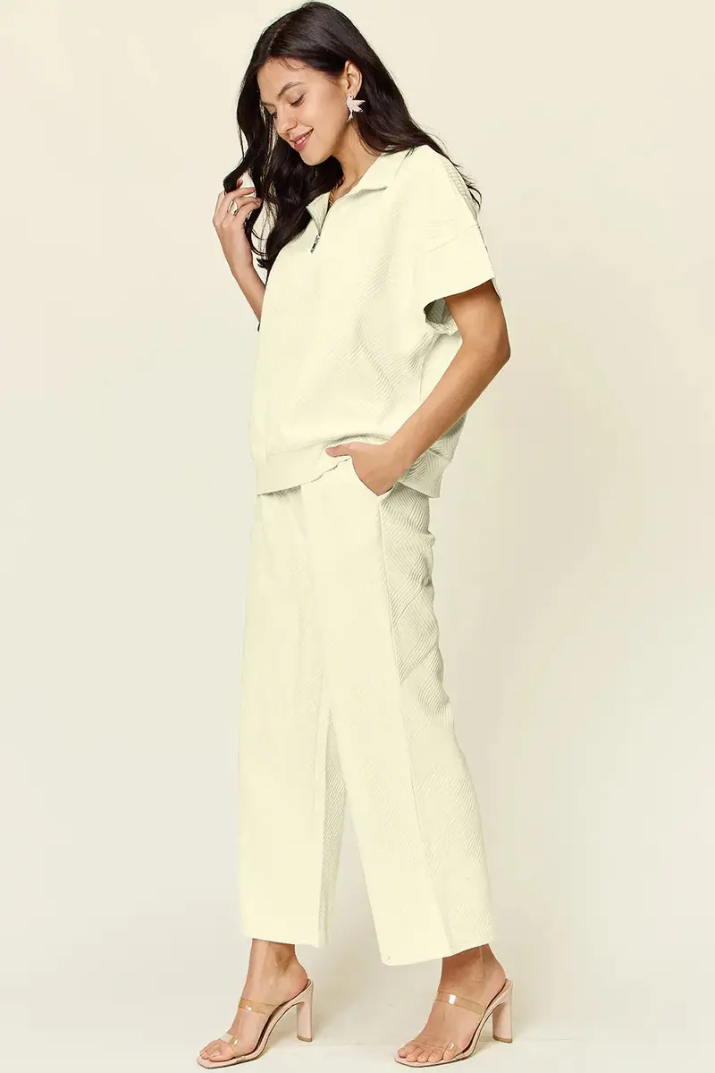 Half Zip Short Sleeve Top And Pants Set 21