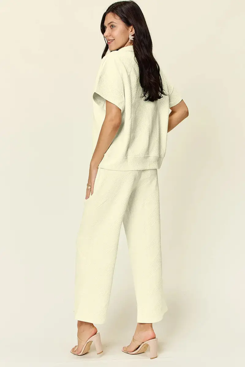 Half Zip Short Sleeve Top And Pants Set 22