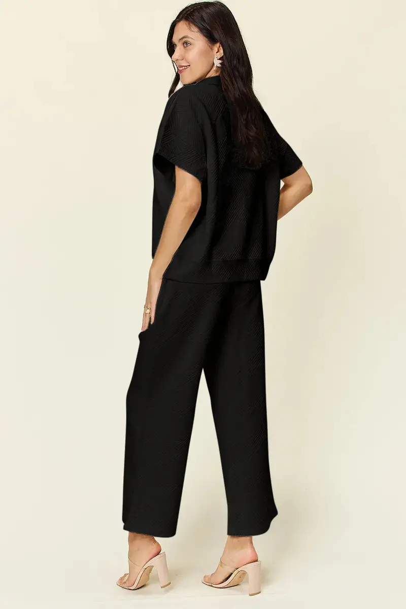 Half Zip Short Sleeve Top And Pants Set 25