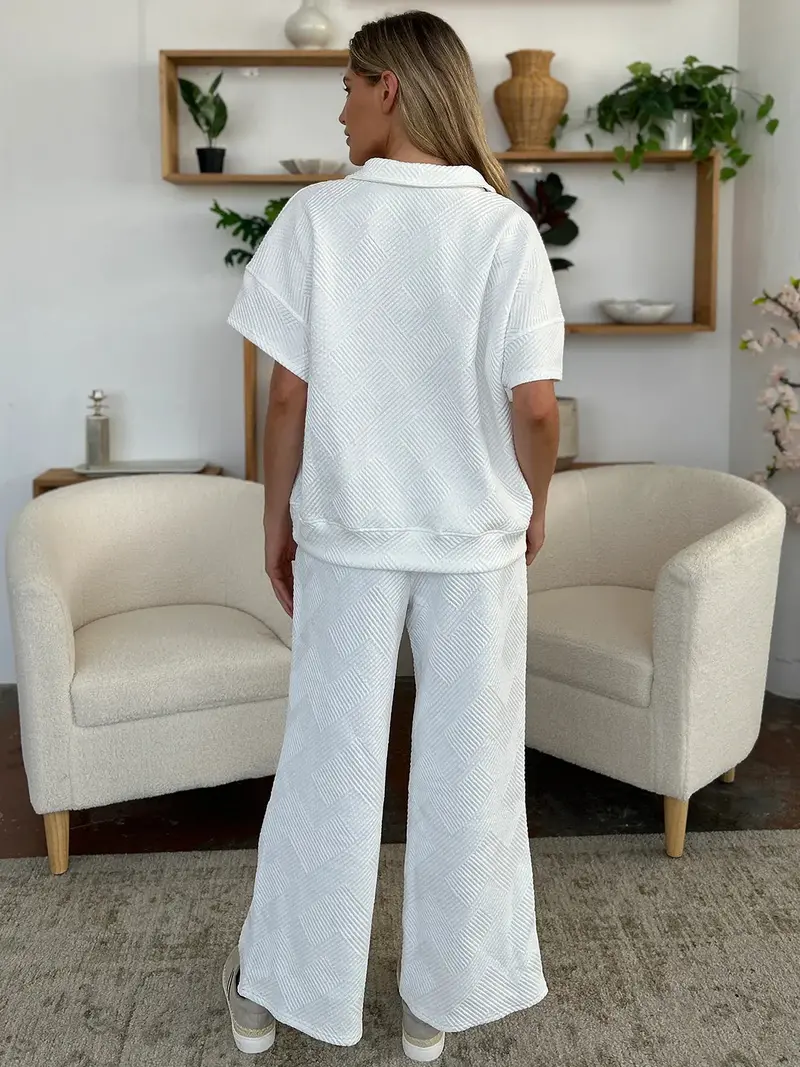Half Zip Short Sleeve Top And Pants Set 7