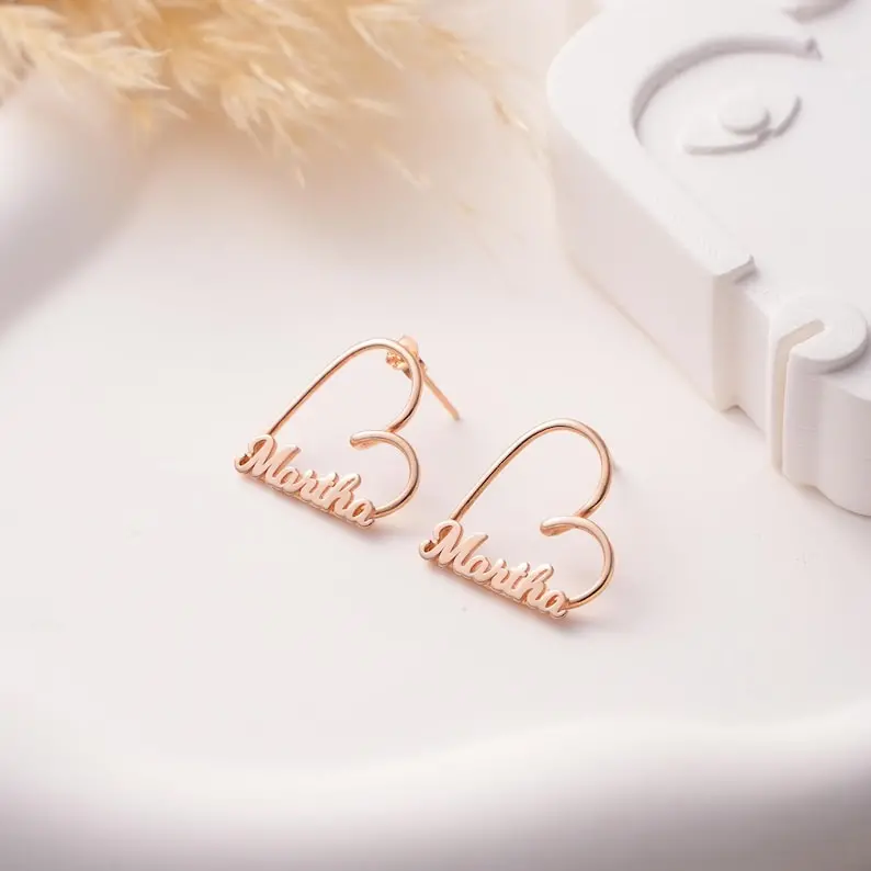 Heart Name Stud Earrings 1