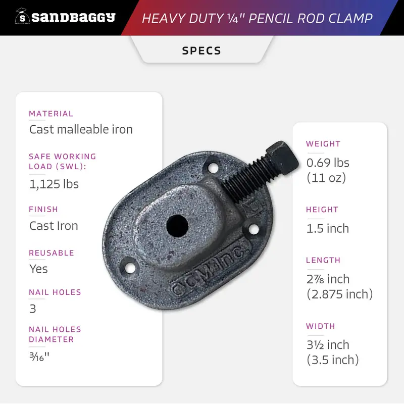 Heavy Duty 1/4" Pencil Rod Clamp - Concrete Formwork Clamps - Cast Malleable Iron 3